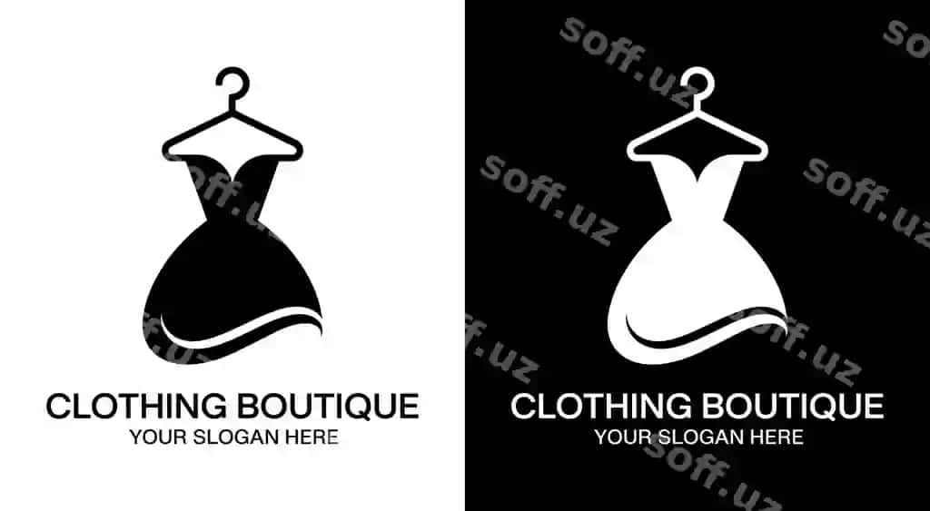 Kiyim do'koni logotipi qalin qora kiyolka asbobi ramzi moda do'konlari | Clothing boutique logo bold black dress hanger symbol fashion stores