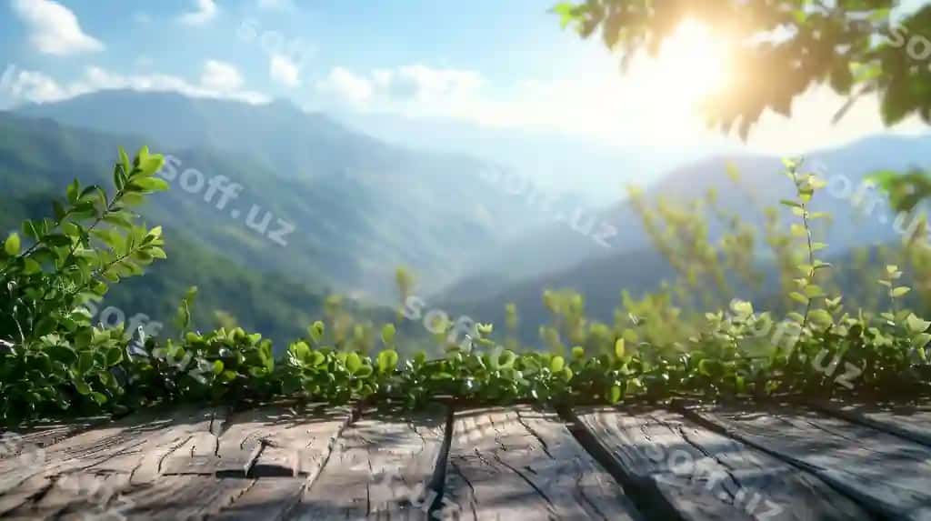 Yog'ochli stol to'p qatorini ko'rayotgan | Wooden table overlooking mountain range