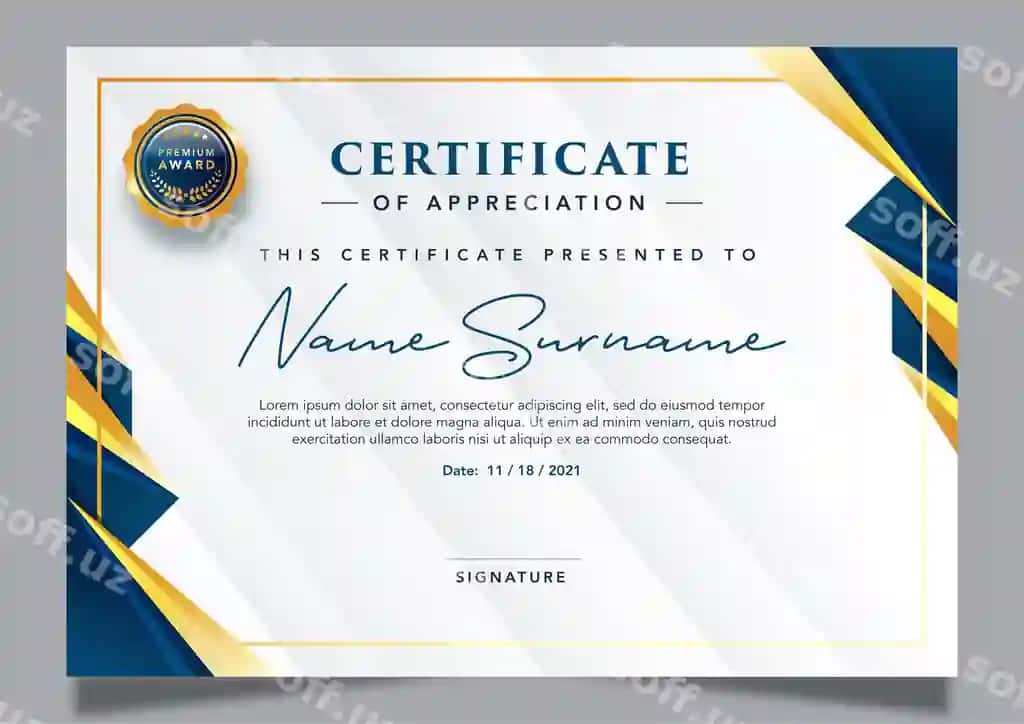 Shablon dizayni sertifikat baholashini qadrlash | Template design certificate appreciation