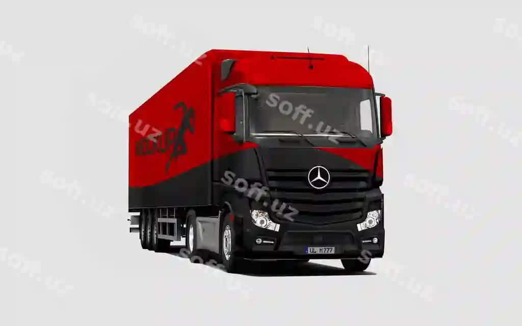 Qizil qora yuk avtomobili Mercedes so'zi oldida | Red black truck with word mercedes front