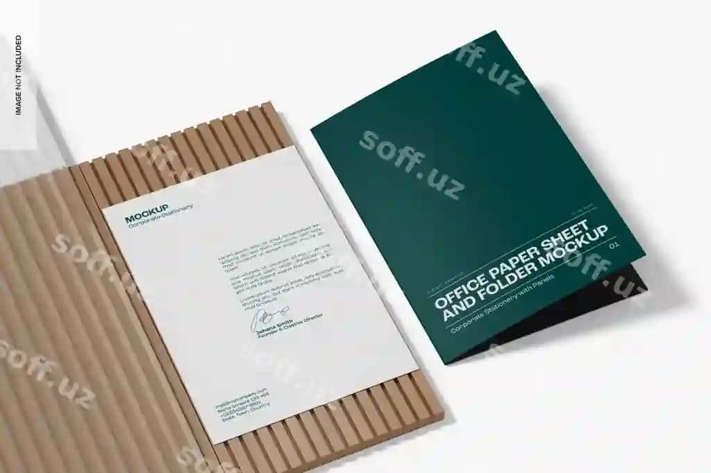 Ofis qog'oz varaq fleyder mockup perspektivasi | Office paper sheet folder mockup perspective