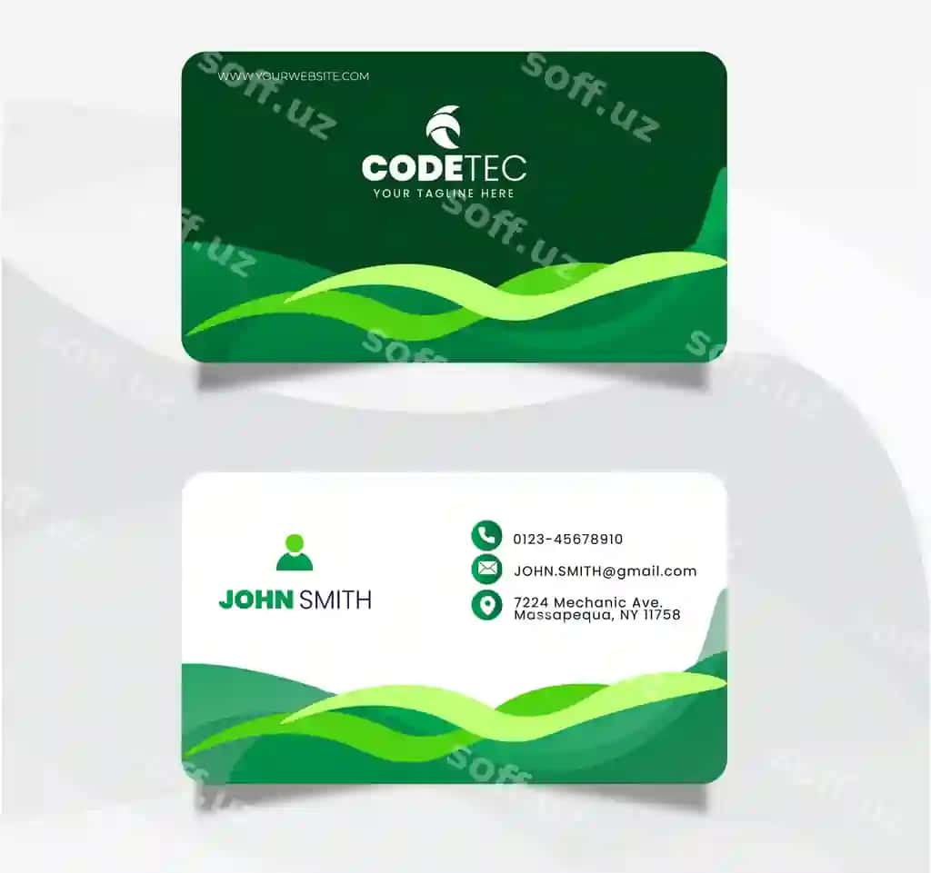 Yashil oq yashil gradient biznes karta shabloni | Green white green gradient business card template