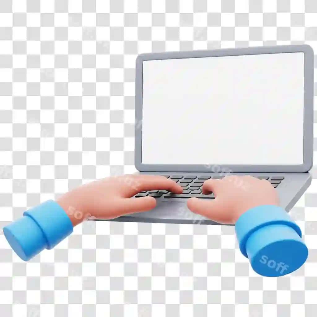 Noutbuk yozish 3D render namunasi ajraltirilgan shaffof fonda | Typing laptop 3d rendering mockup isolated transparent background