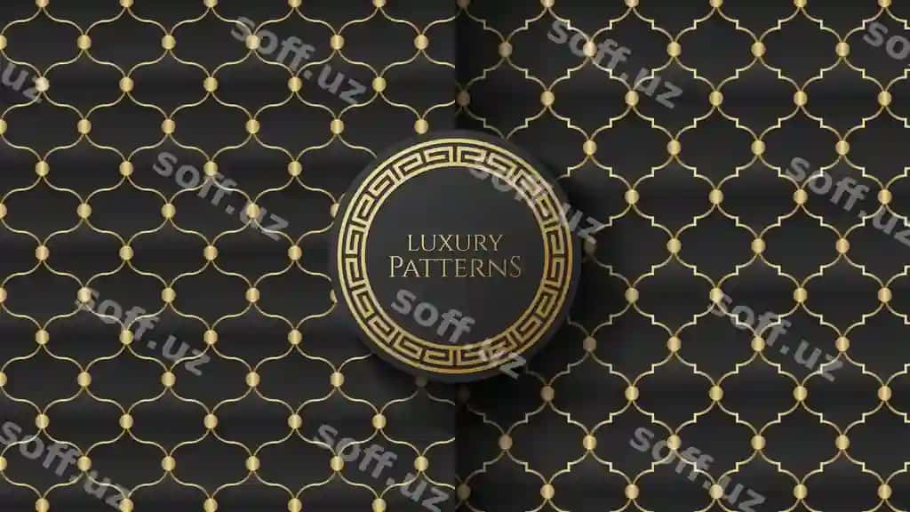 Boylik qora oltin geometric uzilmaslik patternlari vintage retro uslubi | Luxury black gold geometric seamless patterns vintage retro style