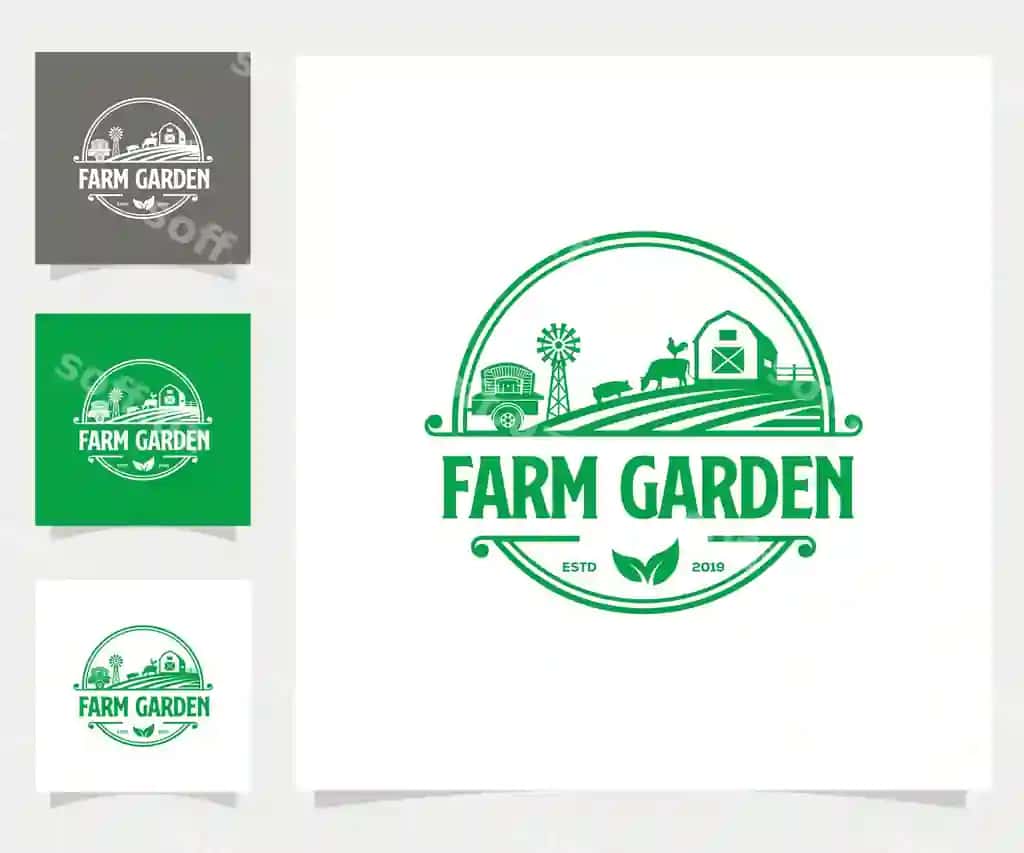 Broshyur bozorgoh bog'oti yashil logoga ega. Logo bozorgoh bog'oti. | Brochure farm garden has green logo logo farm garden