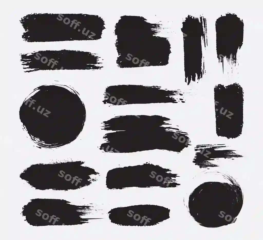 Qora chiqloq pinsa urash to'plami san'atli tekstura komplekti | Black ink brush stroke collection artistic texture set