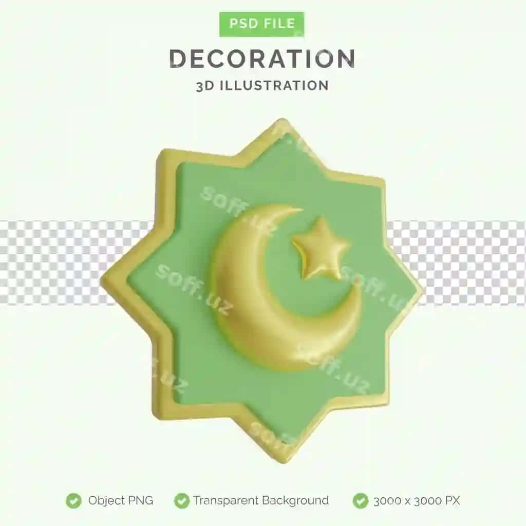 Hilol dekoratsiyasi 3d illustratsiyasi | Crescent moon decoration 3d illustration