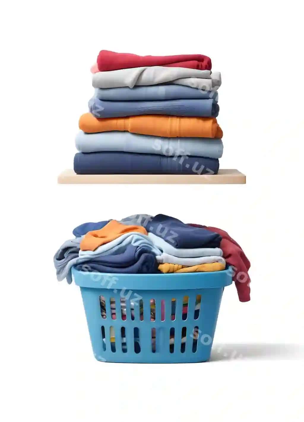Chuxurning savati ko'k rangli yuqori qismi bilan | Laundry basket with blue laundry basket top it