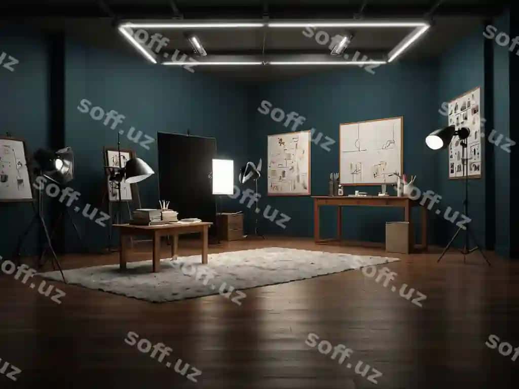 Ko'k devor dekoratsiyasi va yorqinlik bor xona | Room with blue wall painting room with light it