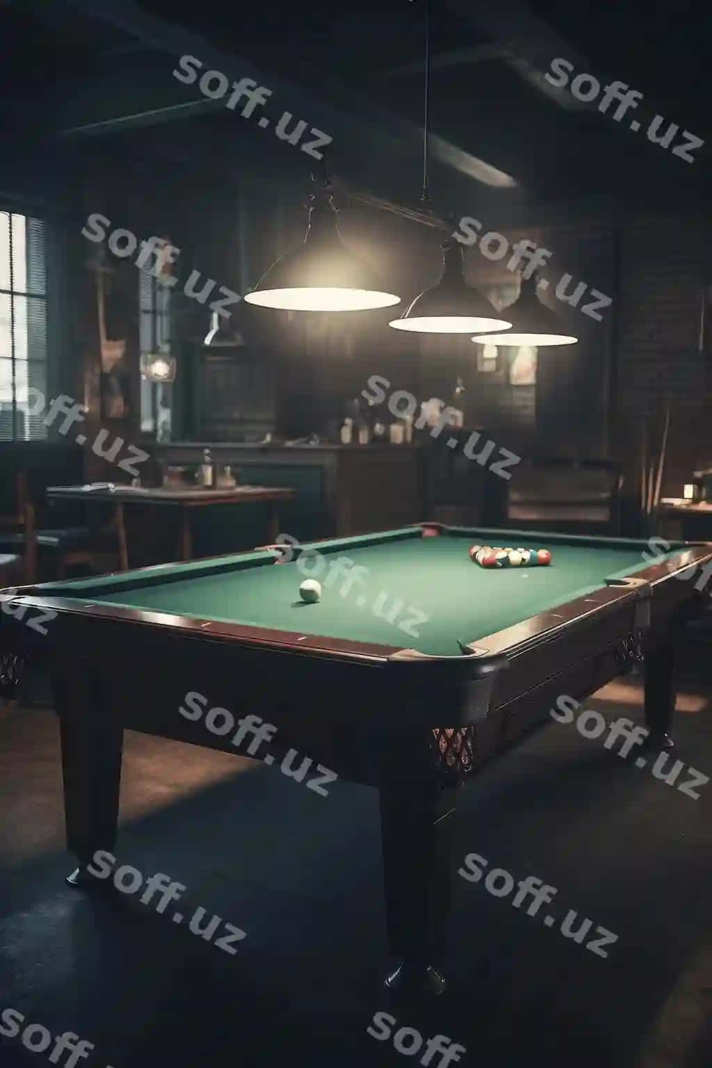 Biljong masa qora xona AI yaratilgan | Pool table dark room ai generated