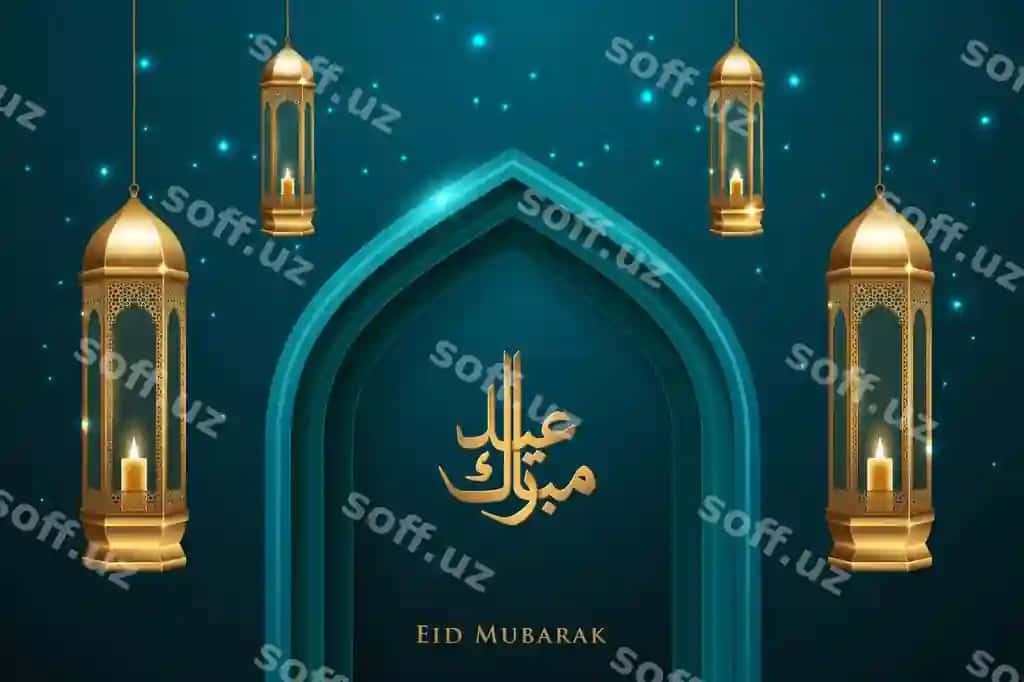 Eid muborak Islomiy dizayn xattot Jomeh eshik Oltin chiroq | Eid mubarak islamic design calligraphy mosque door golden lantern