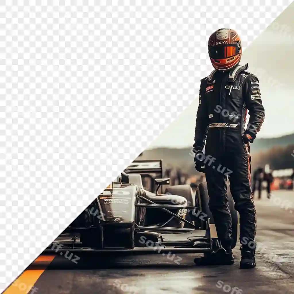 Men birinchi qatordagi racesuitlarning oldida turaman | Man race suit stands front row cars
