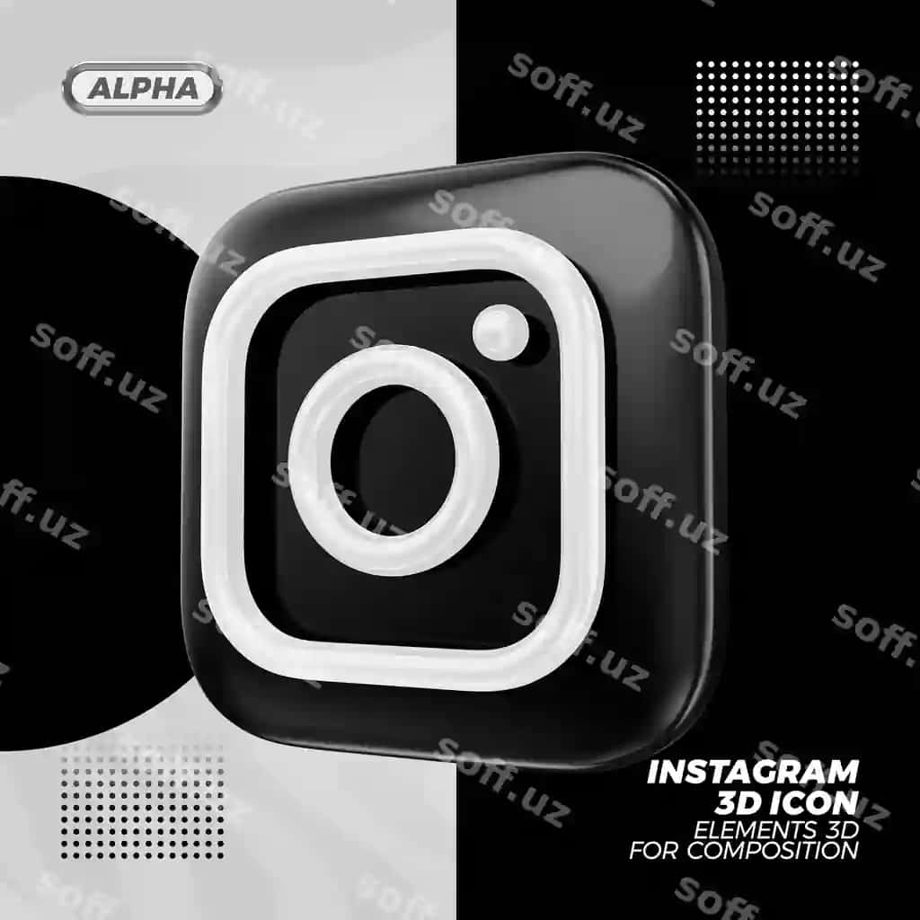 Instagram qora uch o'lchovli ikon rendering rendering | Instagram black 3d icon rendering rendering