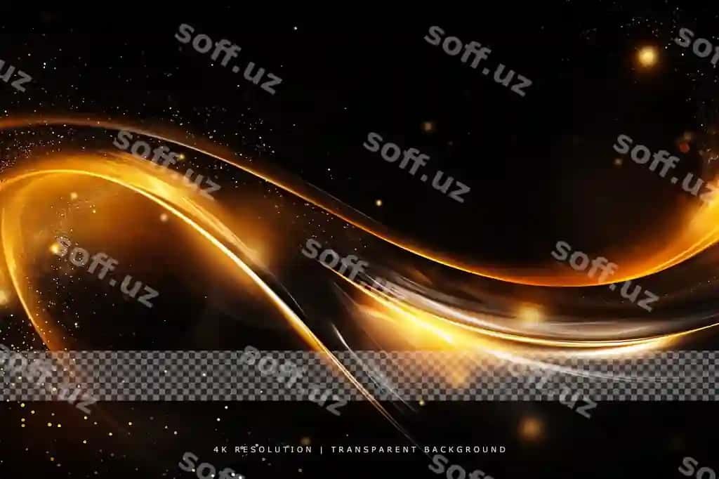 Dinamik oltin shakl parchin zarralari bilan shaffof orqa fonda | Dynamic golden shape with glitter particles transparent background