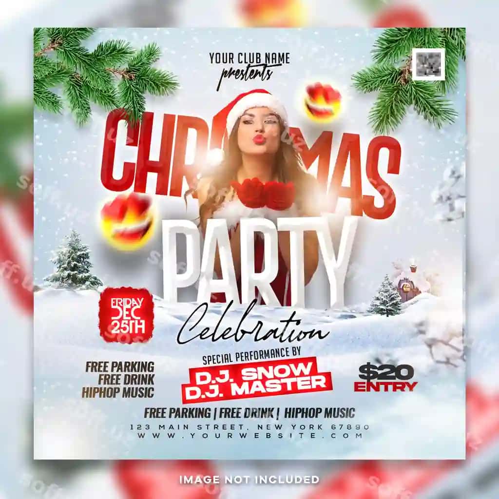 Natali kuni to'yga Instagram kvadrat posti PSD | Christmas day party instagram square post psd