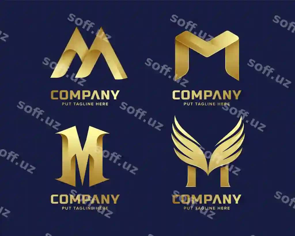 Oltin M harfi logo to'plami | Golden inital letter m logo collection