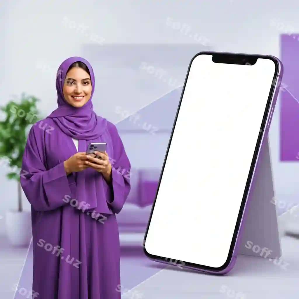 Ayol binafsha kiyim akillik telefon foydalanmoqda | Woman purple attire using smartphone