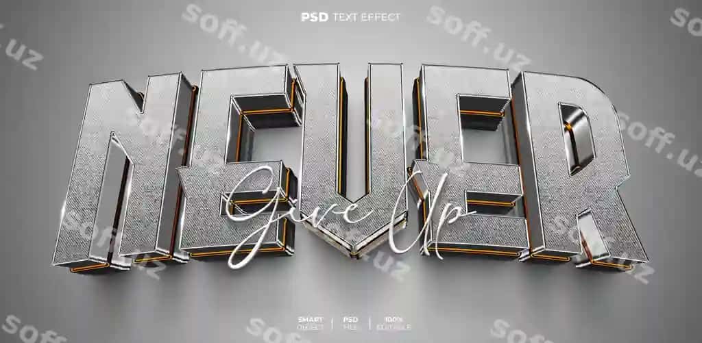 Hech qachon bermang 3d tahrirlanga olinadigan matn effekti | Never give up 3d editable text effect