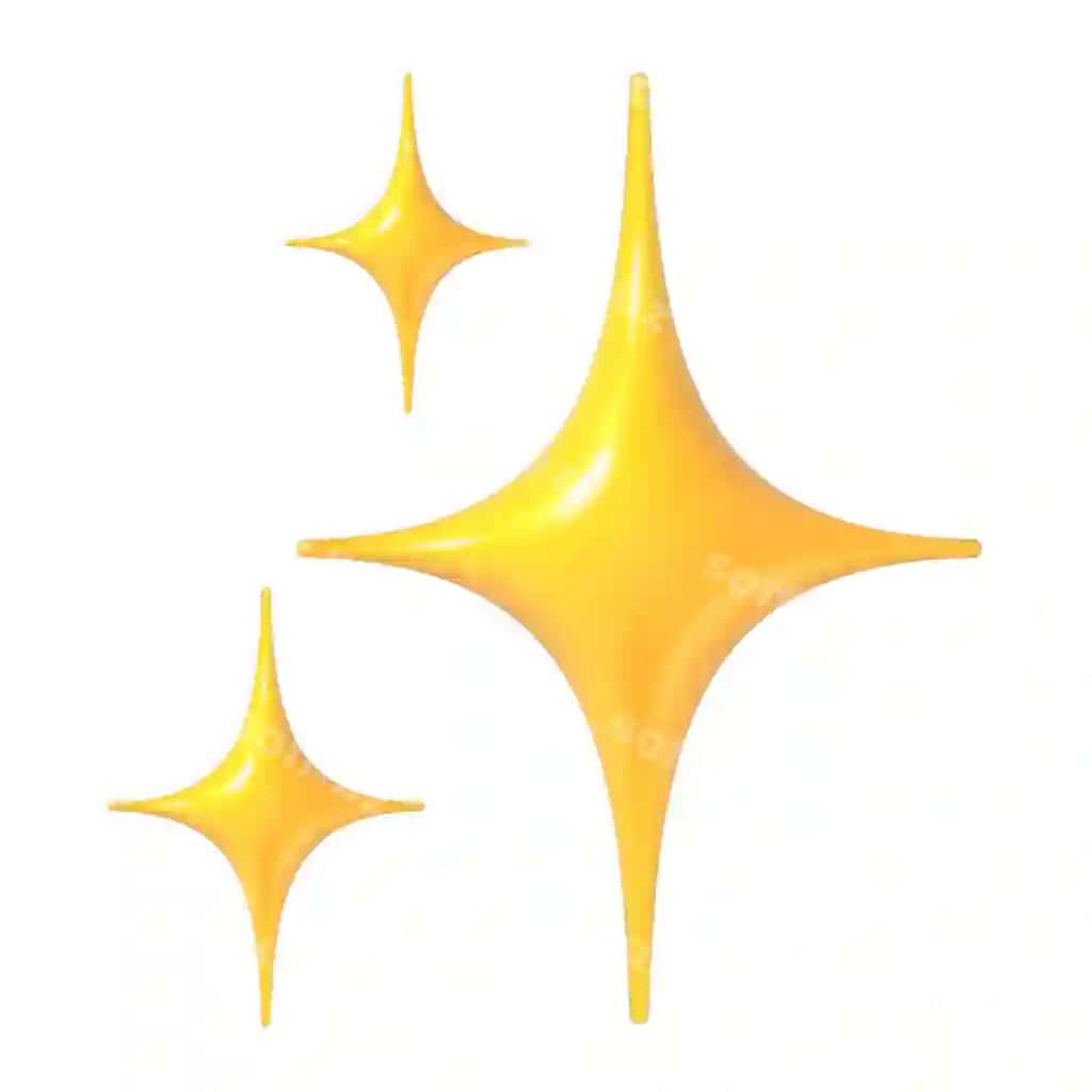 Parcha emoji yorqin yulduzlar 3d haqiqiy render shaffof oltin ikon | Sparkles emoji shining stars 3d realistic render glossy golden icon