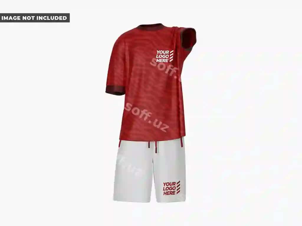 Futbolka sharti sport ko'rinishi old tomondan mockup | Tshirt shorts sports mockup front view