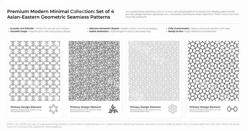Zamonaviy minimal geometric uzilsiz naqsh to'plami arabcha fors sharqiy | Modern minimal geometric seamless pattern set arabic persian oriental