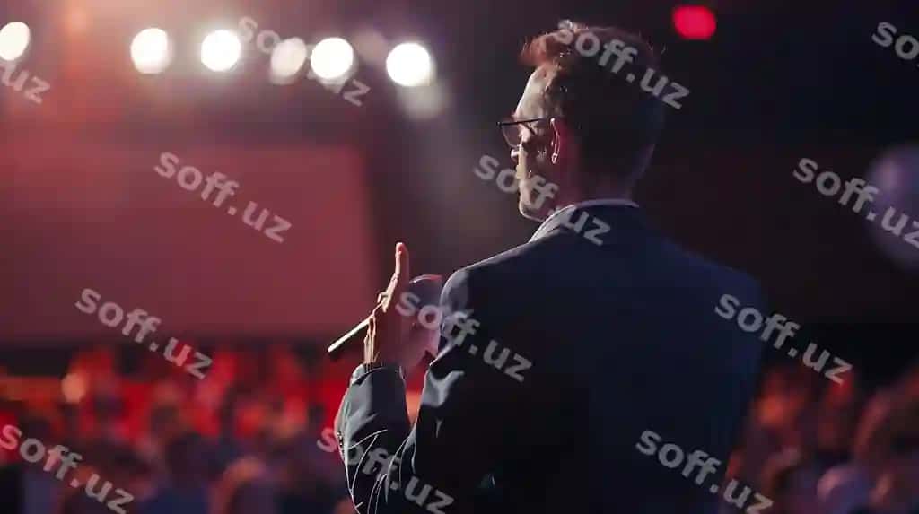 Er ko'rishlar oldida so'z berayotgan. | Man suit is giving speech front crowd