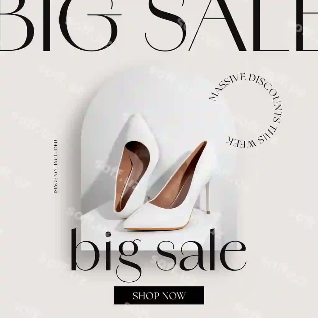Katta sotuv moda ayol baland qoşiq reklama dizayni ijtimoiy tarmoqlar | Big sale fashion woman high heels promotional design social media