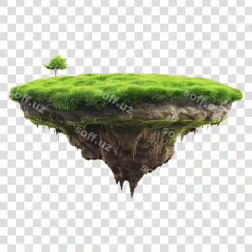 PNG suzuvchi orol zirav yashil o'simliklar bilan | Png floating island with lush greenery