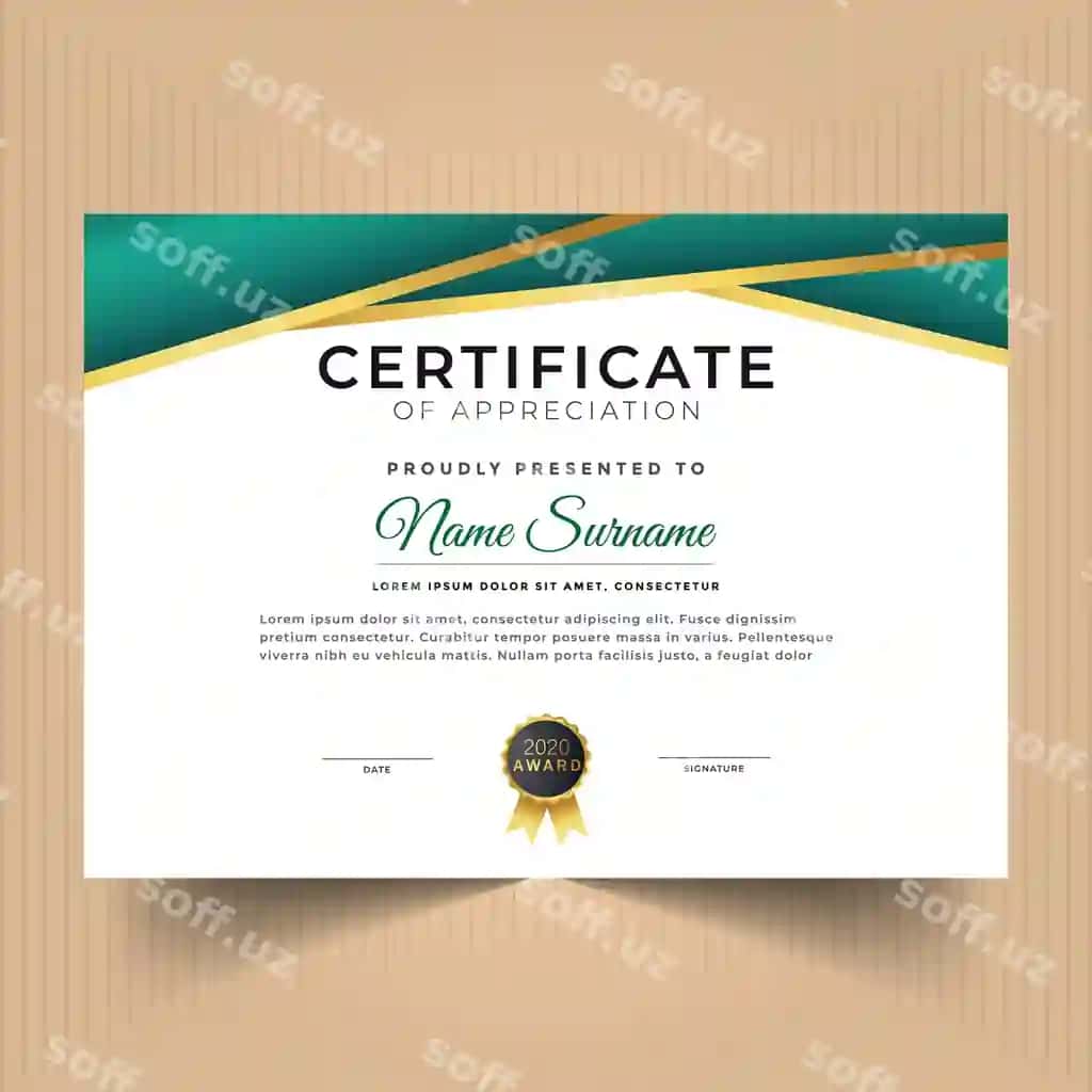 Dizayn sertifikat qadr-qimmatlilik shabloni | Design certificate appreciation template