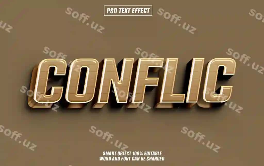 Konflikt matn ta'siri font tahrirlanga olindi tipografiya 3D matn | Conflict text effect font editable typography 3d text