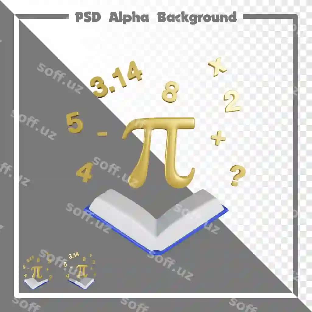 Raqamli alfa fonli 3D oltin matematik pi belgisi ko'k kitob | 3d golden math pi symbol blue book with number alpha background