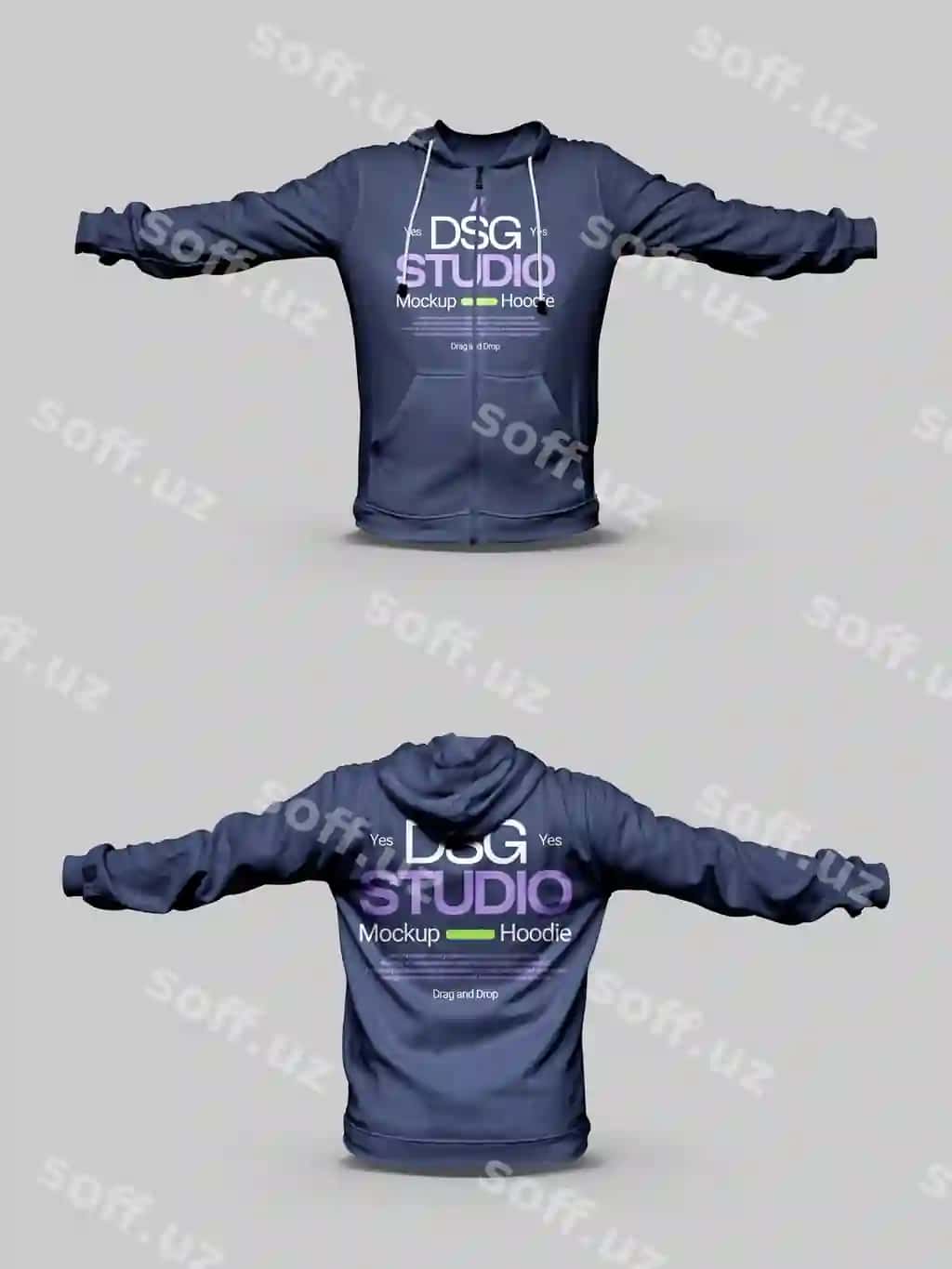 Xudi namunasi old va orqa ko'rinish | Hoodie mockup front back view