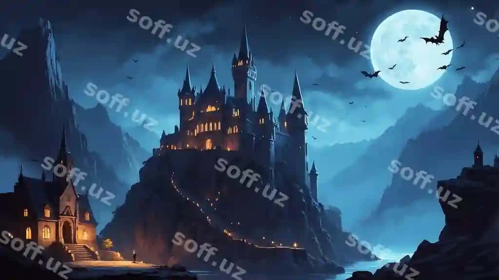 Qala oy chiroydan o'tkazilgan to'liq oyli osmon | Castle bathed moonlight full moon sky