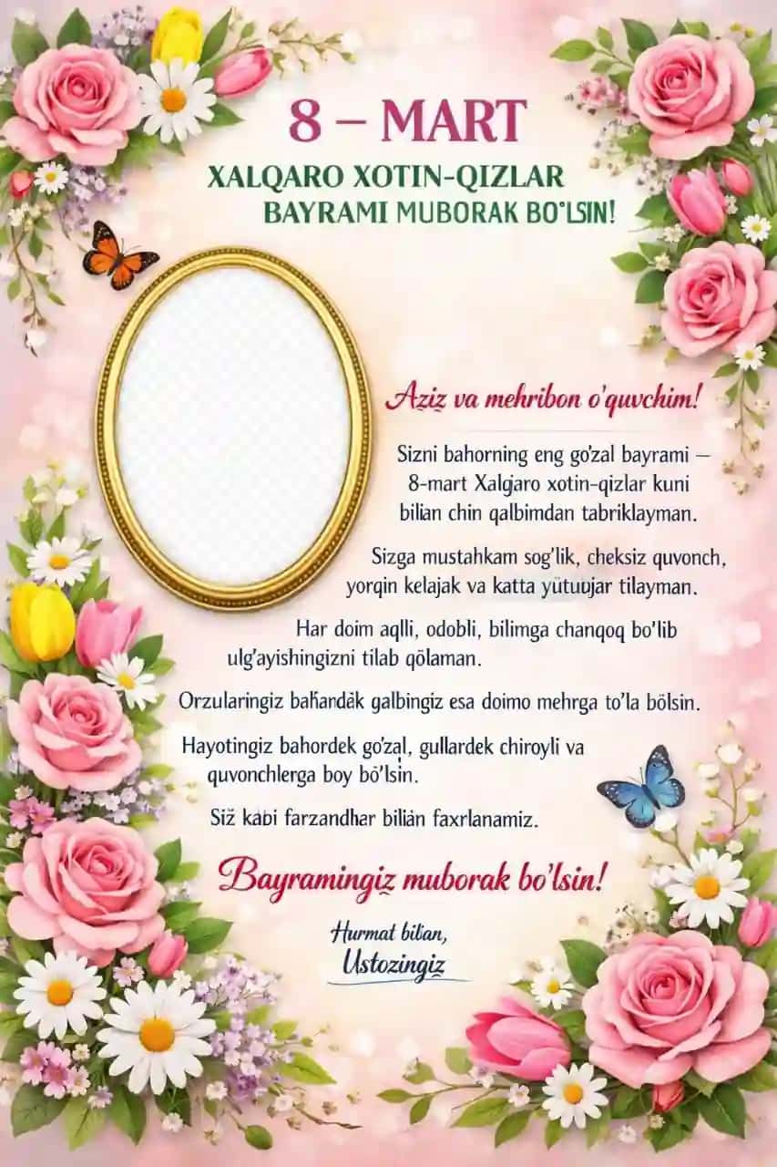 8-mart uchun tabriknoma