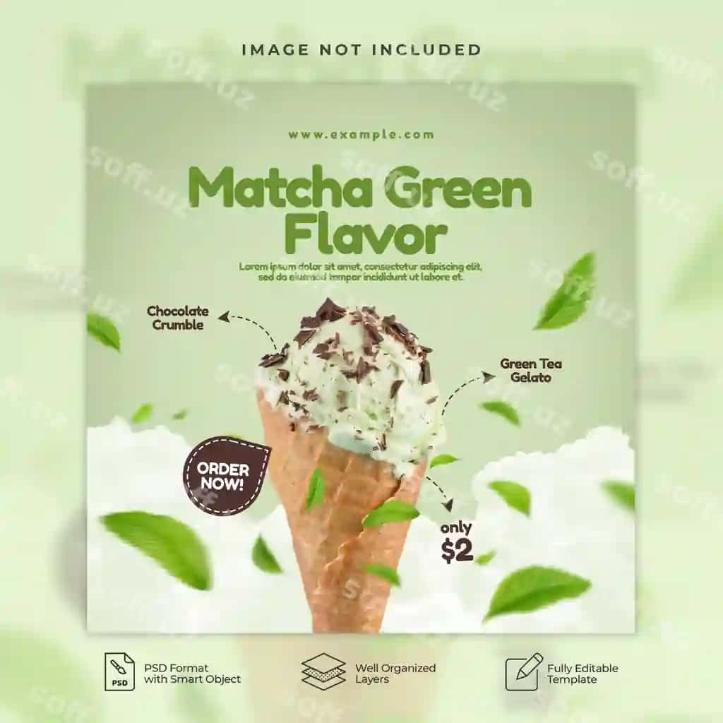 Muzqaymoq shirinlik Ijtimoiy tarmoqlar posti reklamasi PSD shablon poster | Ice cream dessert social media post promotion psd template poster