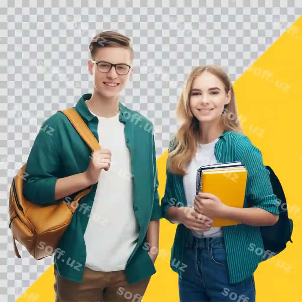 Baxtli yosh kollej talabalari birgalikda gulatgan holda o'qish. | Happy young college students together smiling studying