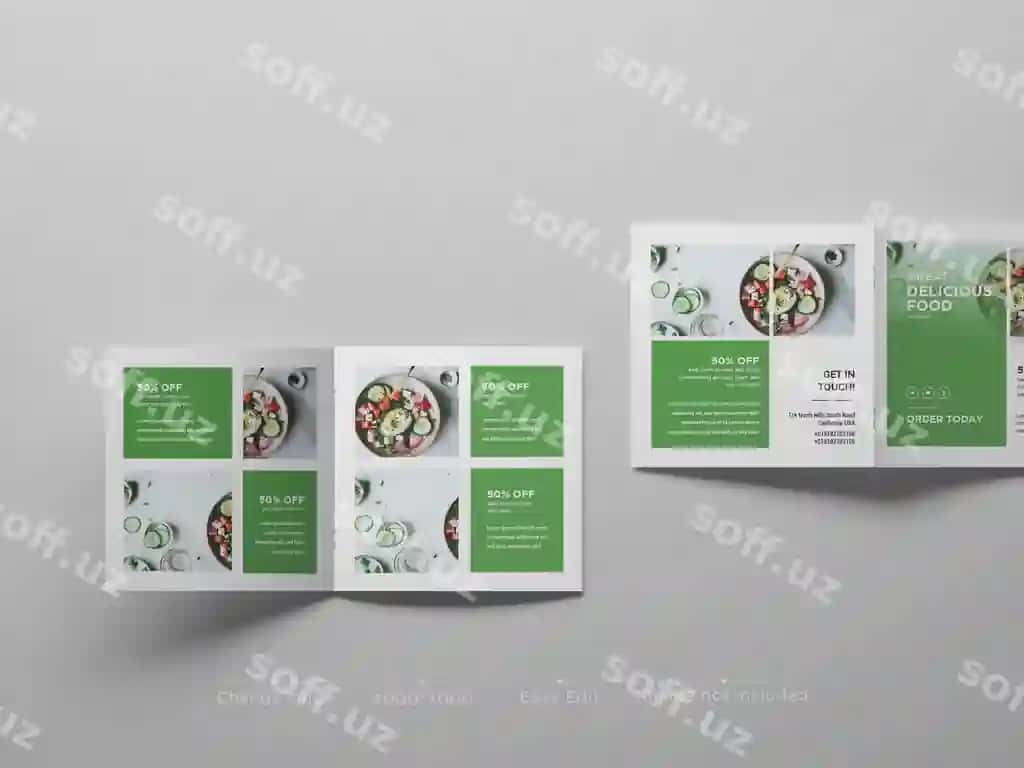 Kvadrat ikki qismli broshyur namunasi | Square bifold brochure mockup