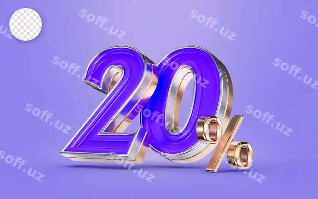 20 foiz chegirma taklifi binafsha rangli son orqa fonda 3d render | 20 percent discount offer purple color number background 3d render