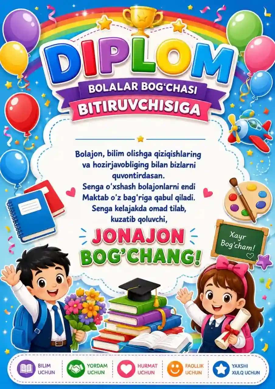 Diplom. Bog'cha bitiruvchisiga