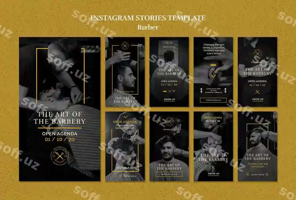 Soch o'ylovchi do'kon instagram stories shabloni | Barber shop instagram stories template