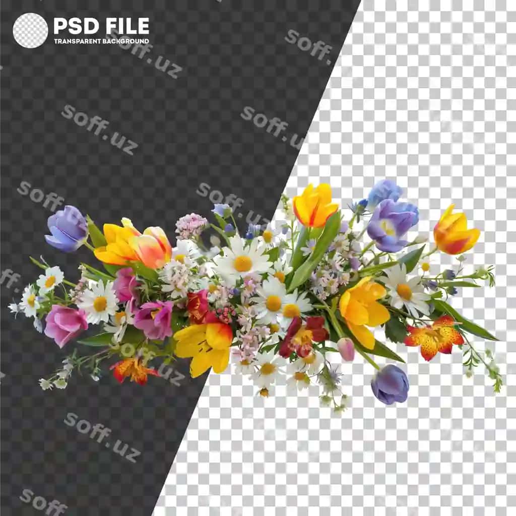 Psd rangarangi aralash gul bargi bouketi | Psd colorful mixed flower bouquet