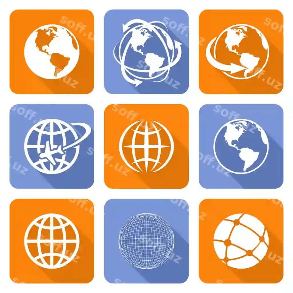 Yer globusi ikonkalar to'plami vektor illustratsiyasi | Globe earth icons set vector illustration
