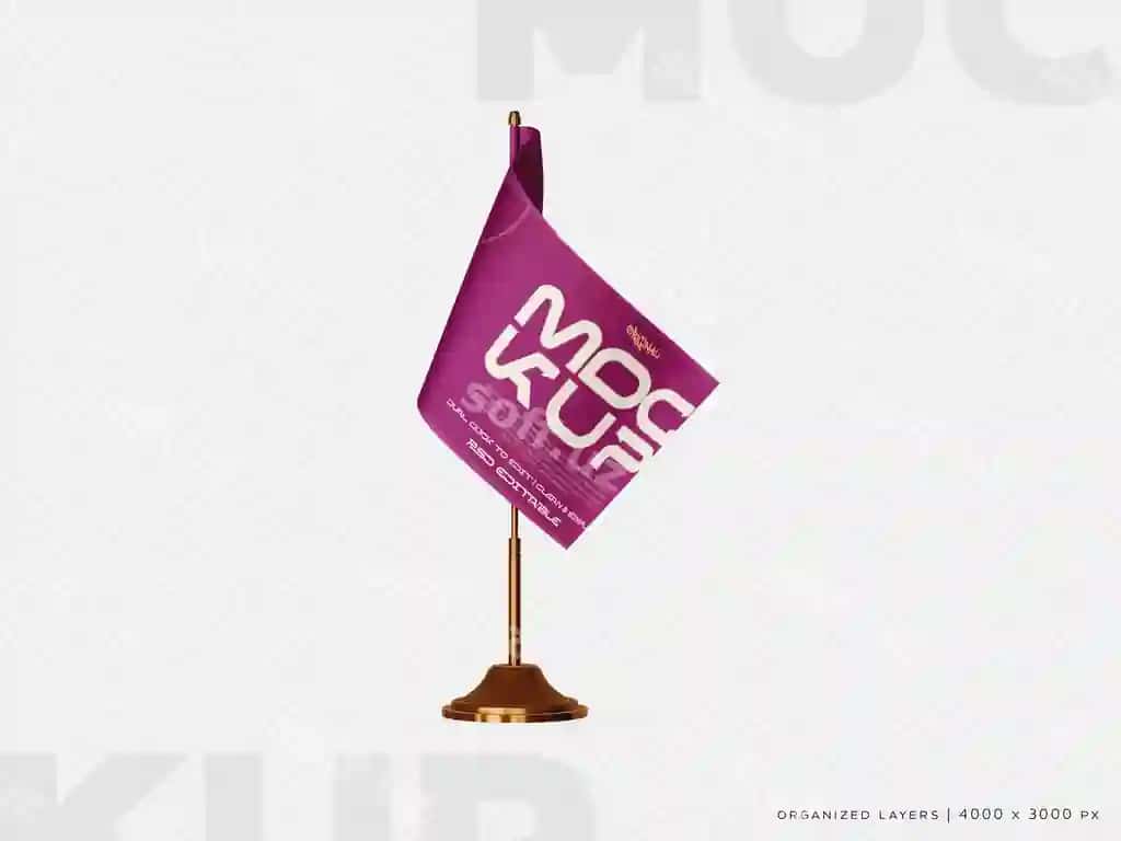 Stol bayroqi PSD tahrir qiluvchi mockup shablon burchak 4 | Desk flag psd editable mockup template angle 4