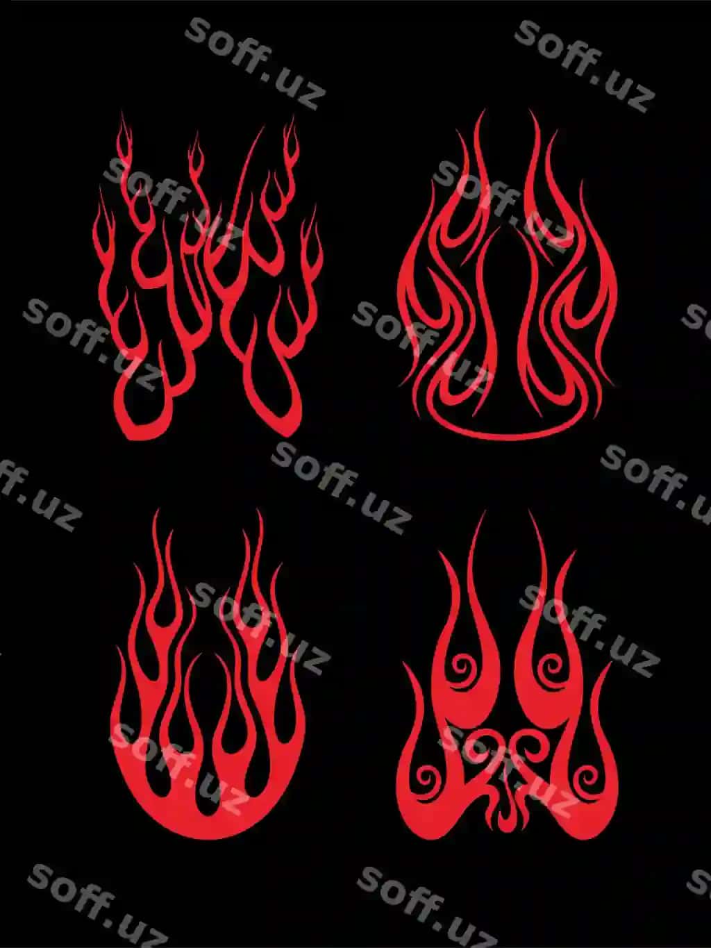 Od dizayni qizil fonli, uning o'zida "od" yozilgan. | Fire design with red background that says fire
