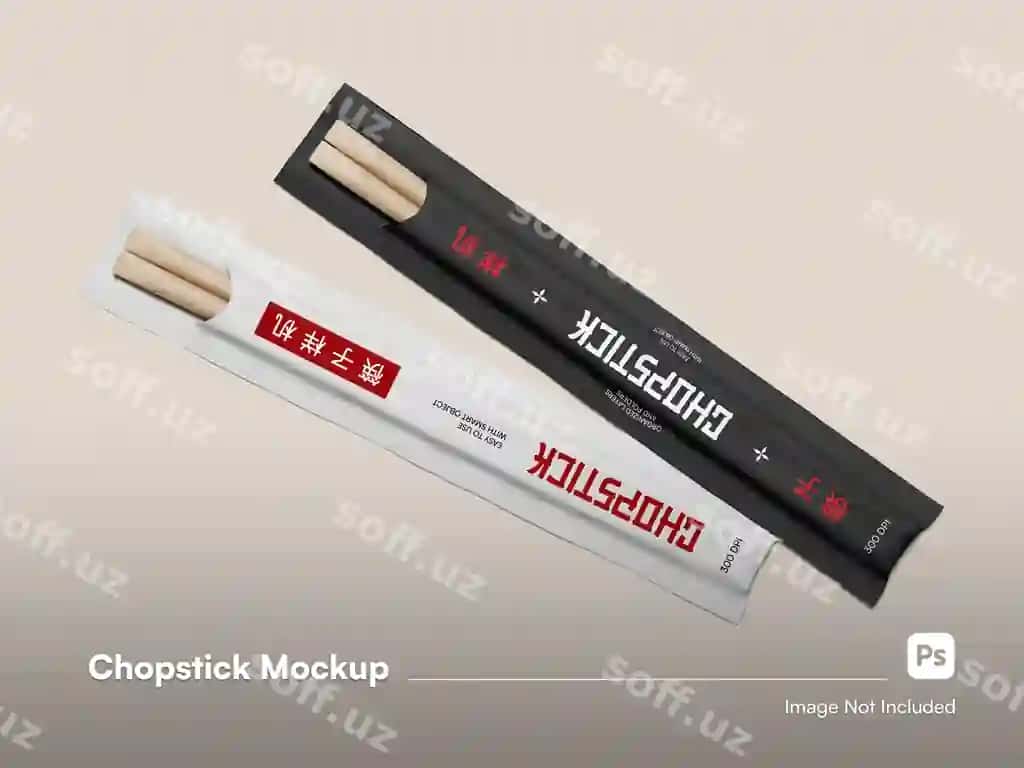Flatskaya paket namunasi choy ichg'ida 3D ajraltirilgan | Flat lay packaging mockup with chopstick 3d isolated