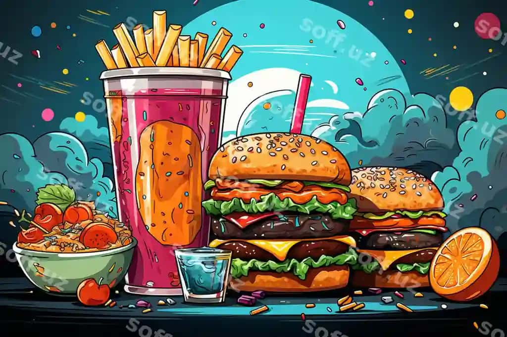 Tezkor ovqat chizma uslubi bilan | Fast food with doodle style