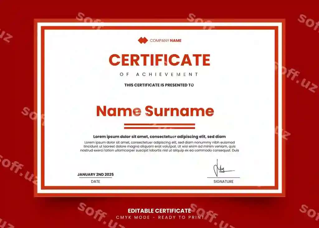 Zamonaviy qizil chegara sertifikat dizayni shabloni | Modern red border certificate design template