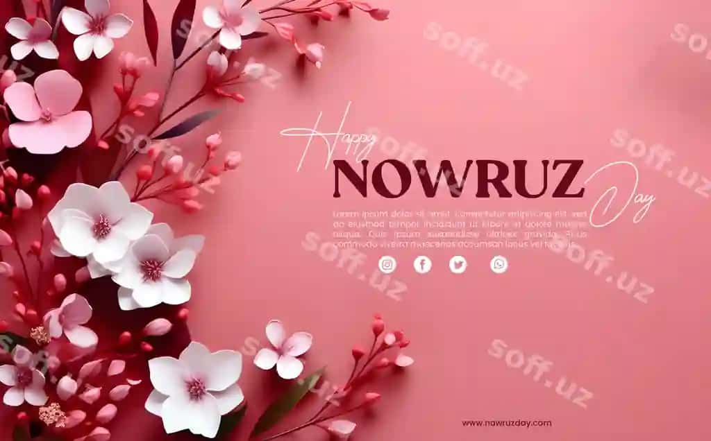 Baxorli Nowruz kuningiz bilan pushti gullar orqa fonda | Happy nowruz day with pink floral background