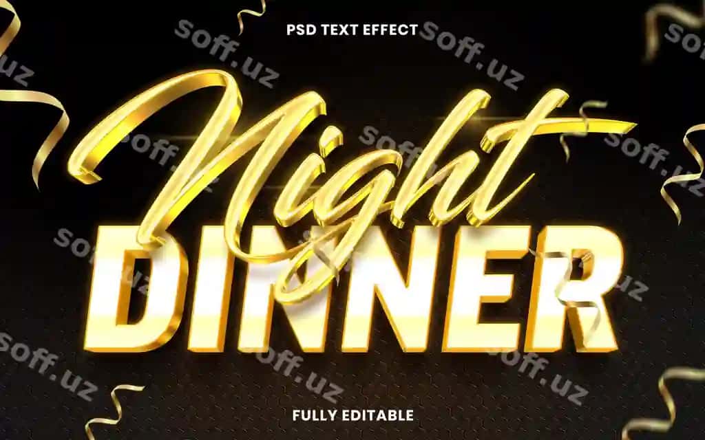 Kechki ovqat psd matn effekti | Night dinner psd text effect