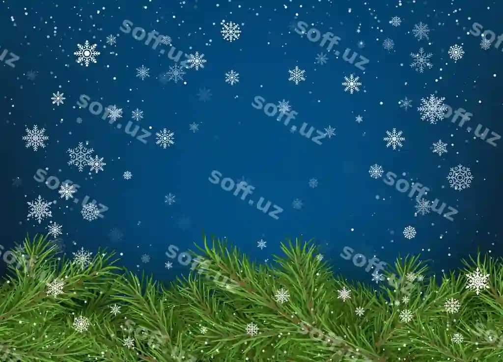 Noel ağacı dalları ko'k fon oq urinadigan qor mehligi bilan | Christmas tree branches blue background with white falling snowflakes